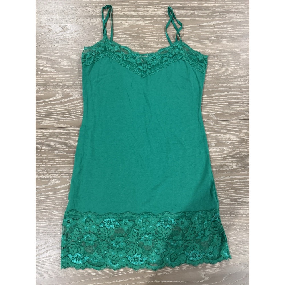 Zenana Outfitters L Green Lace Trim Cami Slip Dress Spaghetti Strap Tunic